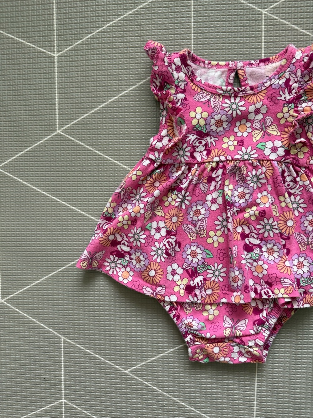 Disney Jumping Beans|Pink Minnie Mouse Floral sleeveless onesie dress,boho 12M• - Picture 3 of 6